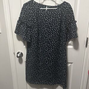 Banana Republic dress, bell sleeves, navy with pattern
